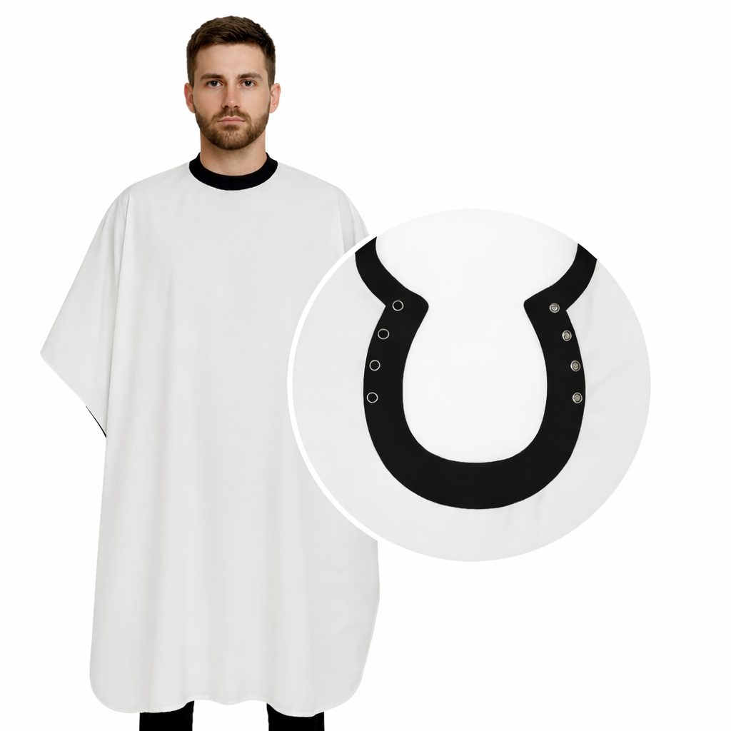 Modelo con capa de barbero blanca