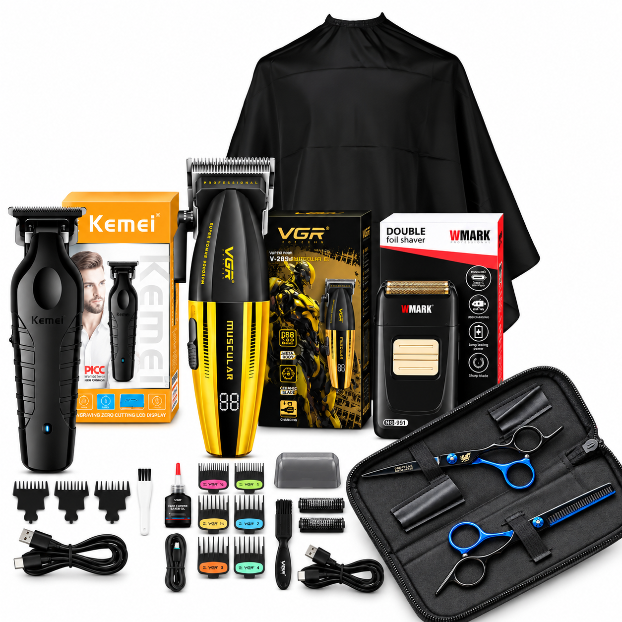 Kit profesional de barbería completo en estudio